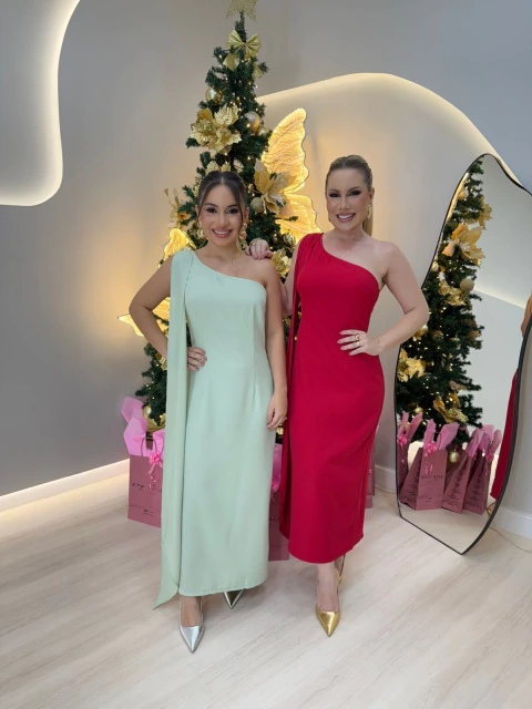 Vestido Midi Ombro Único Manga Longa - comprar online