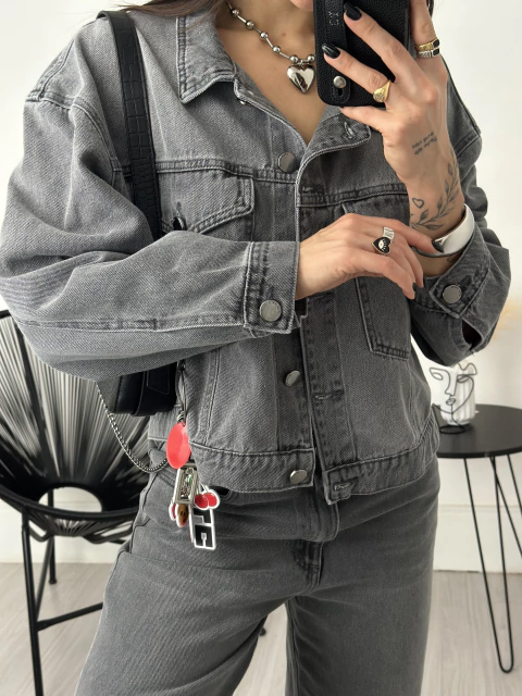 Jaqueta Jeans Over Cinza