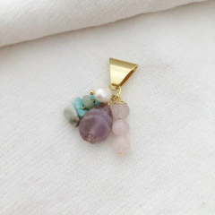 Pingente pedras sortidas banhado a ouro