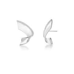 Brinco espiral liso com zircônias banhado a ródio