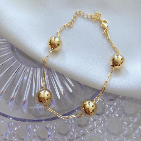 Pulseira de esferas lisas banhado a ouro - comprar online