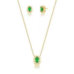 Conjunto oval cristal esmeralda e zircônias banhado a ouro na internet