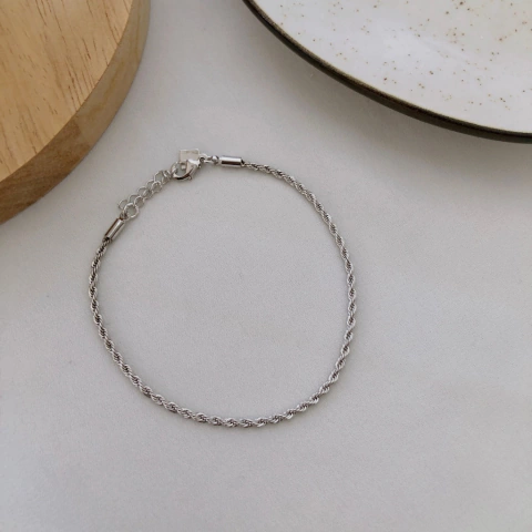 Pulseira cordão baiano liso banhado a ródio