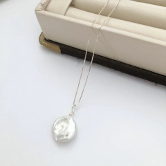 Colar com pingente de pérola biwa natural prata 925