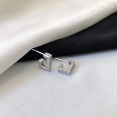 Brinco meia argola quadrada cravejada em prata 925 rodinada - comprar online