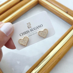 Brinco coração cravejado banhado a ouro - comprar online