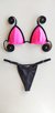 Top Yara /calcinha Asa Delta Semi Fio/ Rosa Neon | Preto - Calc( TD Preta)