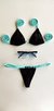 Top Cortininha /calcinha Bronze Semi Fio/ Preto| Azul BB