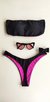 Top Faixa / Calcinha Asa Delta Semi Fio/ Preto | Rosa Pink