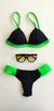 Top Iza /calcinha 1Tira Grossa Semi Fio / Preto | Verde Neon Lycra