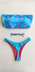 Top Faixa / Calcinha Asa Delta Semi Fio/ Flamingos - Coral | Azul BB - Coral