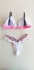 Top Iza /calcinha Josy Semi Fio/ Branco| viés top (Verde Neon), alc( Rosa BB) ,trança( Branco, Rosa BB e Preto ), triangulo(Preto e Rosa BB), Viés calcinha (Branco) - comprar online