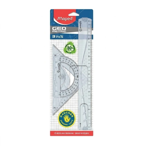 SET DE GEOMETRIA CRISTAL PARA ZURDO 3 PZAS 30CM MAPED