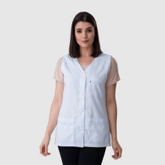 Jaleco feminino cavado gabardine com aplicação de laise Plus Size