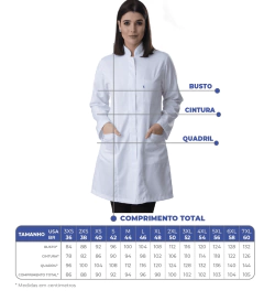 Jaleco feminino gabardine manga longa gola padre e punho com vista PLUS SIZE - comprar online