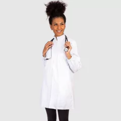 Jaleco feminino manga longa 100% impermeável gola padre com punho