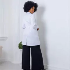 Jaleco feminino gabardine manga longa gola padre com punho de malha na internet