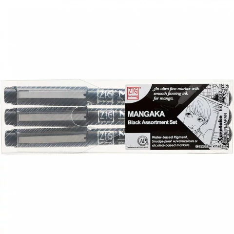 Caneta Nanquim MANGAKA Kuretake Estojo C/3 Black 0.1-0.3-0.5mm