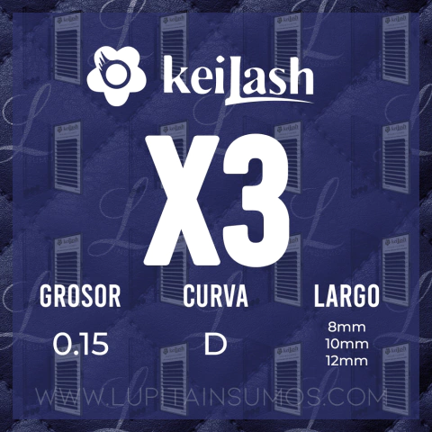 Combo de pestañas Keilash x3u - (D-0.15-8mm/10mm/12mm)