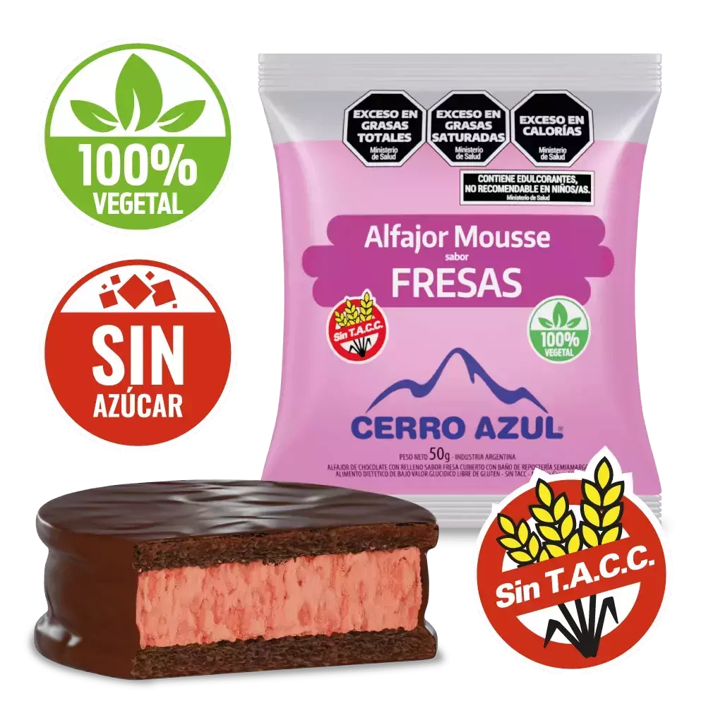 Alfajor Mousse sabor Fresas "Cerro Azul"