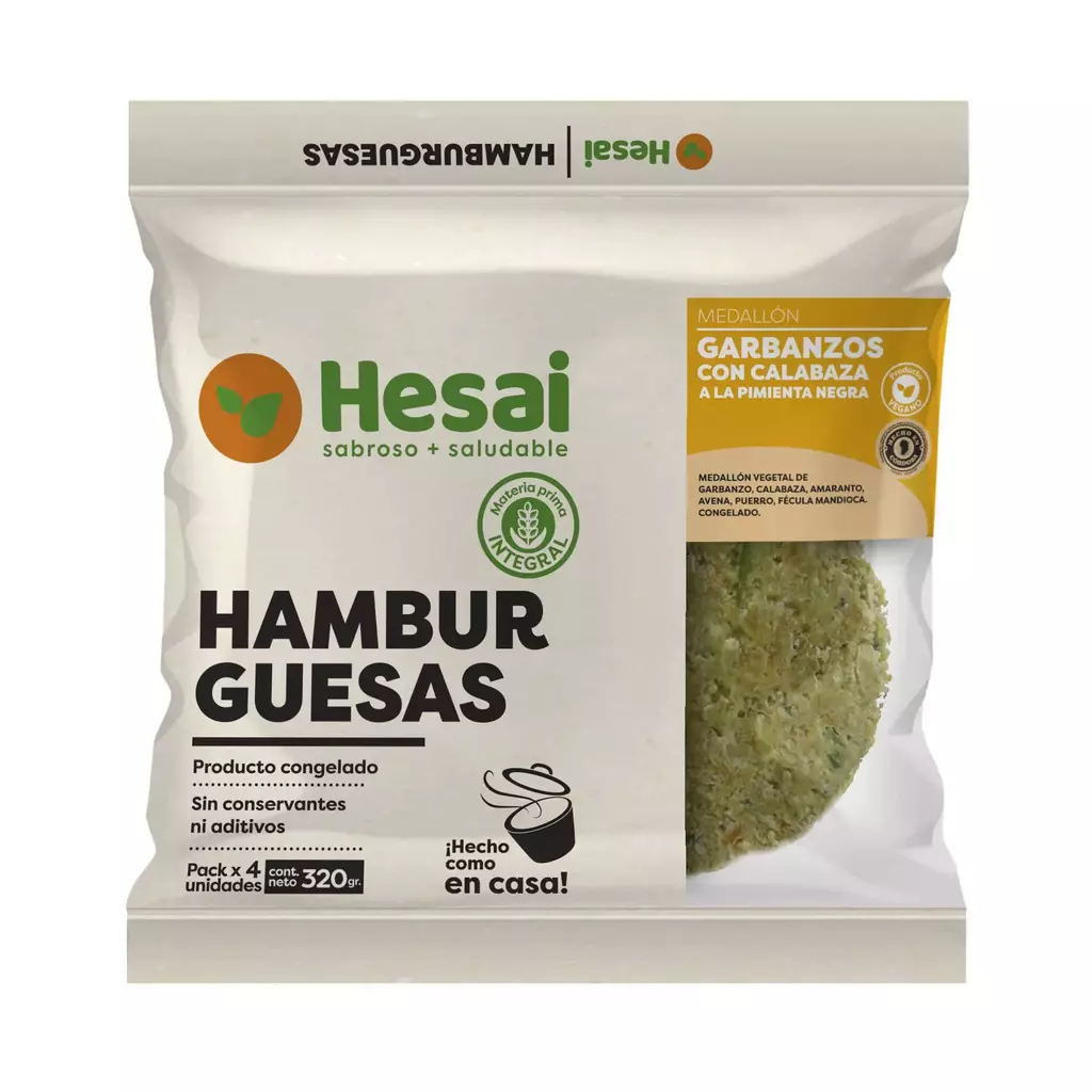 Hamburguesas Sin Harinas de Garbanzos con Calabaza x4 unidades 190G "Hesai"