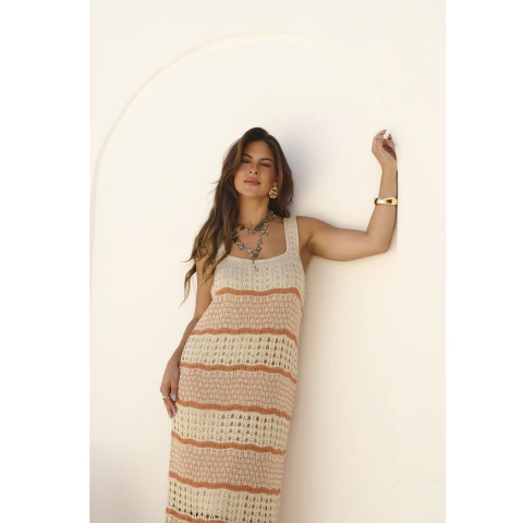 Vestido em Tricot Mix Pontos Vera