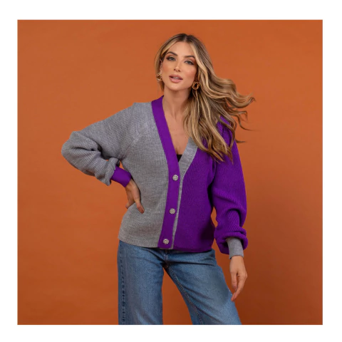 Casaco Tricot Bicolor Larissa