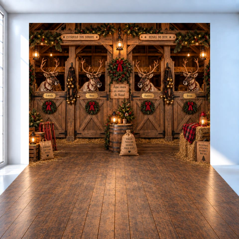 Fundo Fotográfico em Tecido Estábulo das Renas de Natal