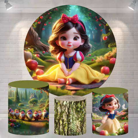 Kit Painel + Trio de Cilindros Sublimados Branca de Neve Cute KIT1135