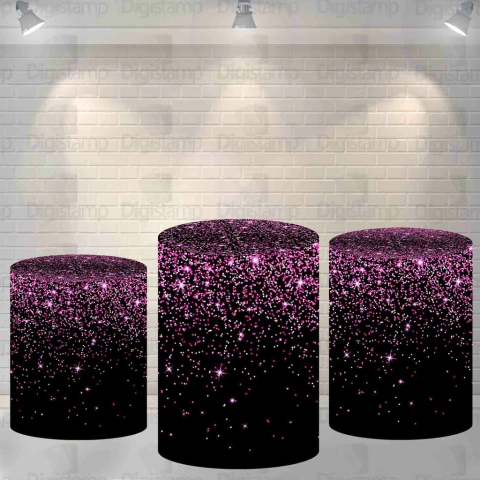 Trio de Capas para Cilindros Glitter Preto e Rosa CL167