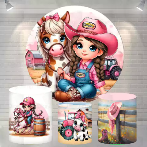 Kit Painel + Trio de Cilindros Sublimados Cowgirl Cute KIT1146