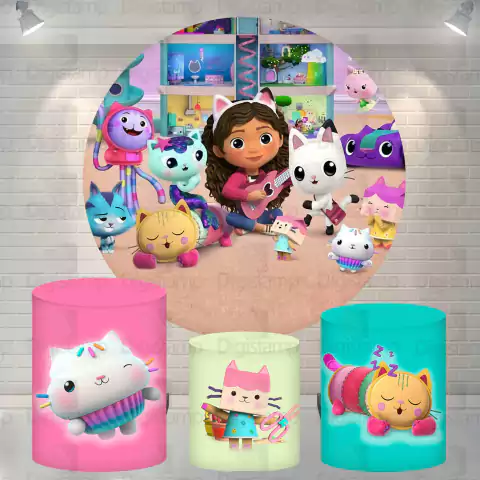 Kit Painel + Trio de Cilindros Sublimados Casa Mágica da Gabby KIT793