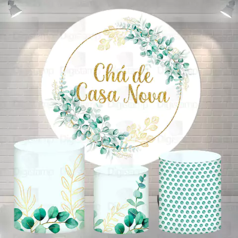 Kit Painel + Trio de Cilindros Sublimados Chá de Casa Nova KIT1164
