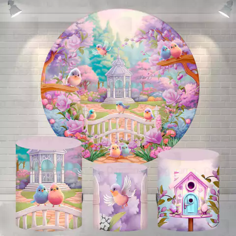 Kit Painel + Trio de Cilindros Sublimados Jardim Passaros KIT1069