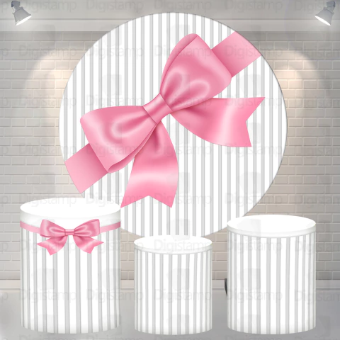 Kit Painel + Trio de Cilindros Sublimados Laço Rosa KIT962