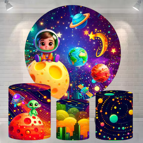 Kit Painel + Trio de Cilindros Sublimados Astronauta KIT1144