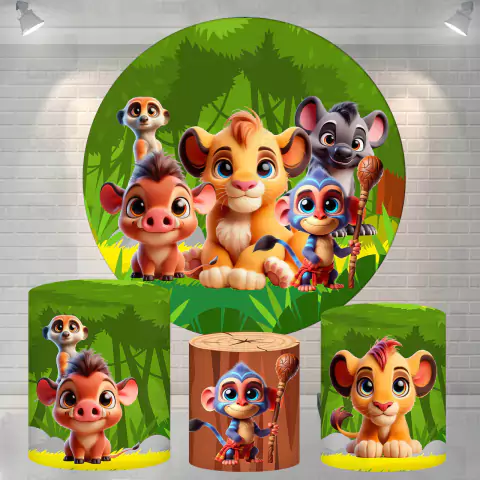 Kit Painel + Trio de Cilindros Sublimados Rei Leão Cute KIT1141