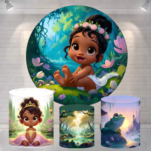 Kit Painel + Trio de Cilindros Sublimados Princesa Tiana Cute KIT1153