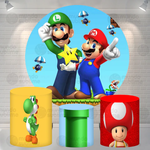 Kit Painel + Trio de Cilindros Sublimados Super Mario KIT1607