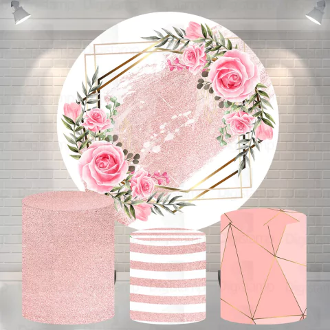 Kit Painel + Trio de Cilindros Sublimados Floral Rosé KIT172