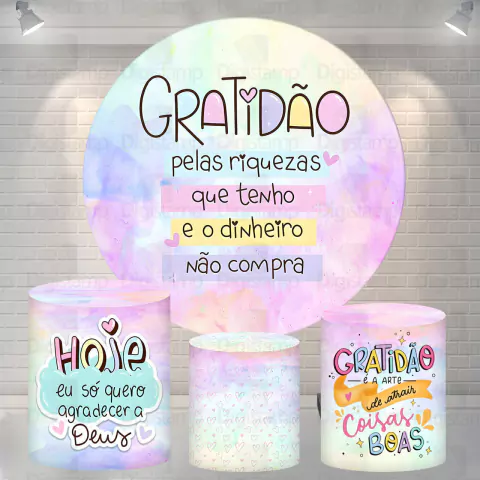 Kit Painel + Trio de Cilindros Sublimados Gratidão KIT936