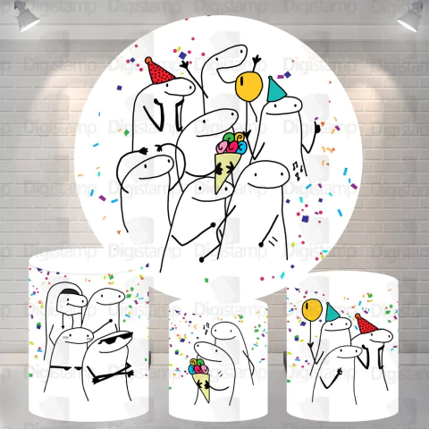 Kit Painel + Trio de Cilindros Sublimados Aniversário Meme Flork Rep Birdei Tiuiu KIT345