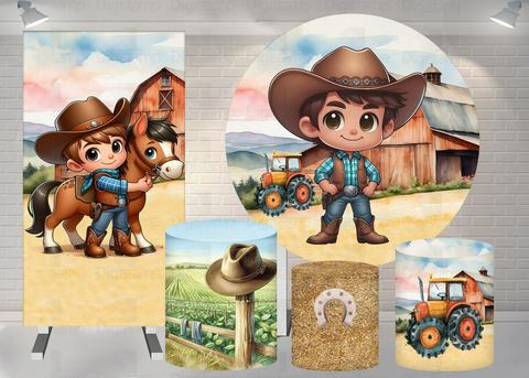 Kit Painel + Trio de Cilindros + Painel Lateral Sublimados Cowboy Cute SKIT157
