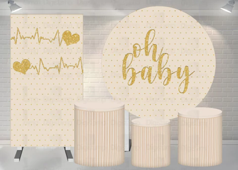 Kit Painel + Trio de Cilindros + Painel Lateral Sublimados Cha de Bebe Oh Baby Bege SKIT161