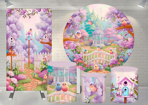 Kit Painel + Trio de Cilindros + Painel Lateral Sublimados Jardim SKIT170