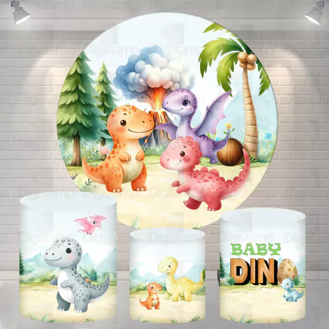 Kit Painel + Trio de Cilindros Sublimados Dino Baby KIT971