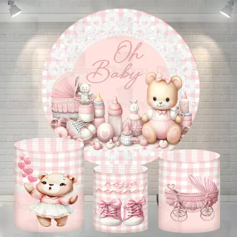 Kit Painel + Trio de Cilindros Sublimados Chá de Bebe Menina KIT856