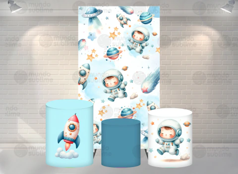 Kit Painel Lateral + Trio de Cilindros Sublimados Astronauta C029