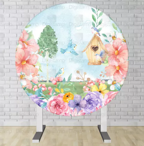 Painel Redondo Sublimado Jardim Passaros PNR1561