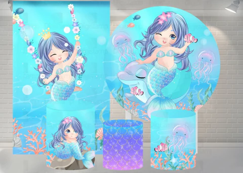 Kit Painel + Trio de Cilindros + Painel Lateral Sublimados Sereia SKIT005